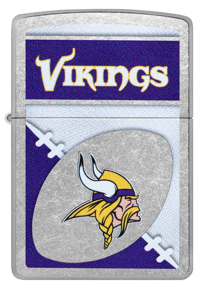 Front view of Zippo NFL Minnesota Vikings Street Chrome Windproof Lighter.