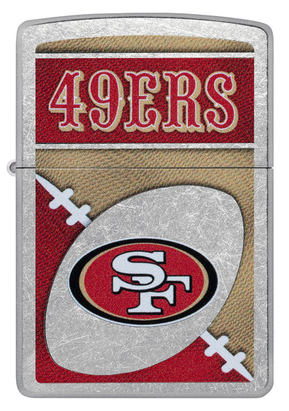 Front view of Zippo NFL San Francisco 49ers Street Chrome Windproof Lighter.