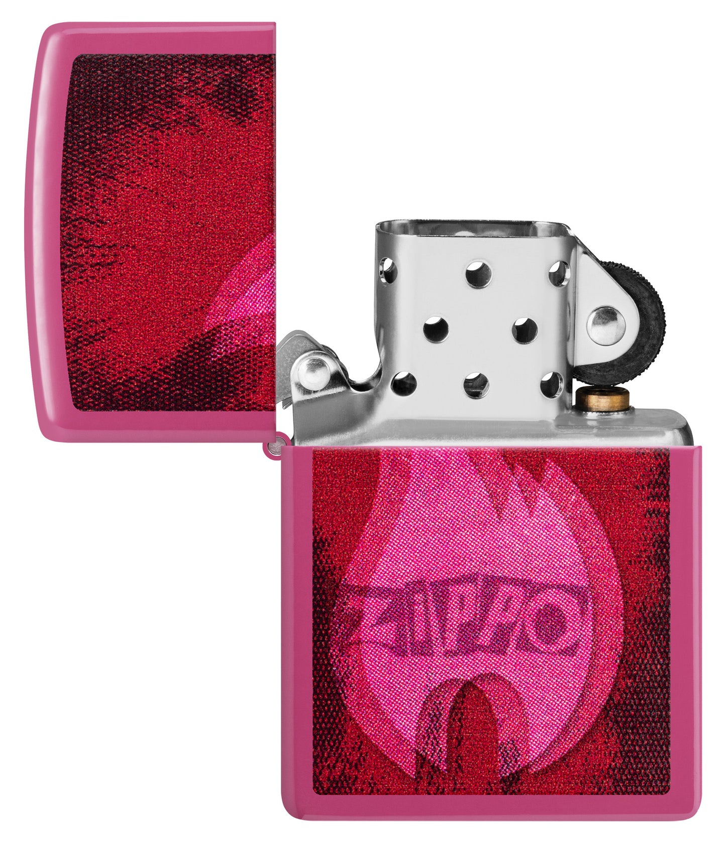 Zippo Pulse Design Frequency Windproof Lighter with its lid open and unlit.