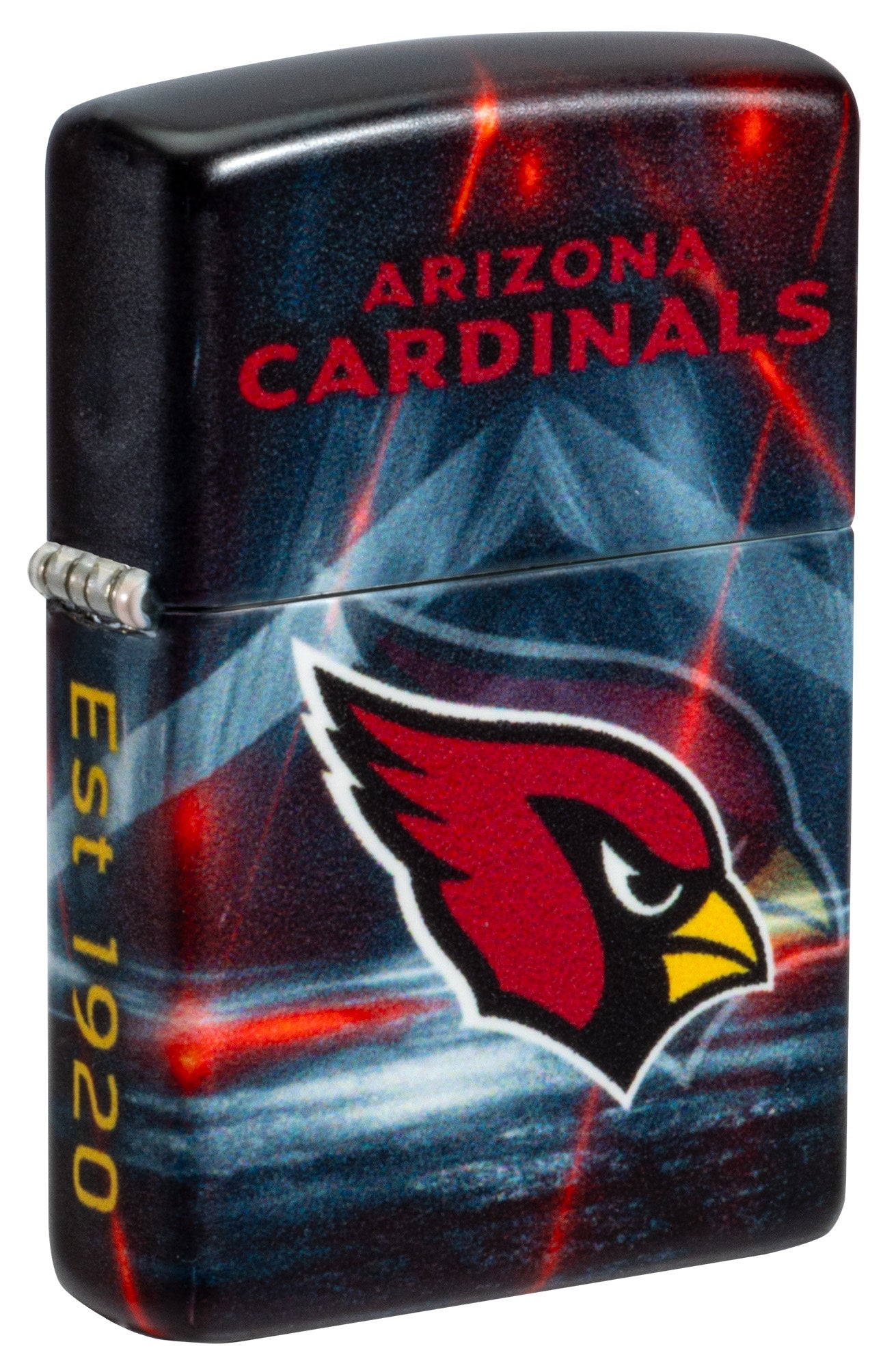 Front shot of Zippo NFL Arizona Cardinals 540 Matte Windproof Lighter standing at a 3/4 angle.