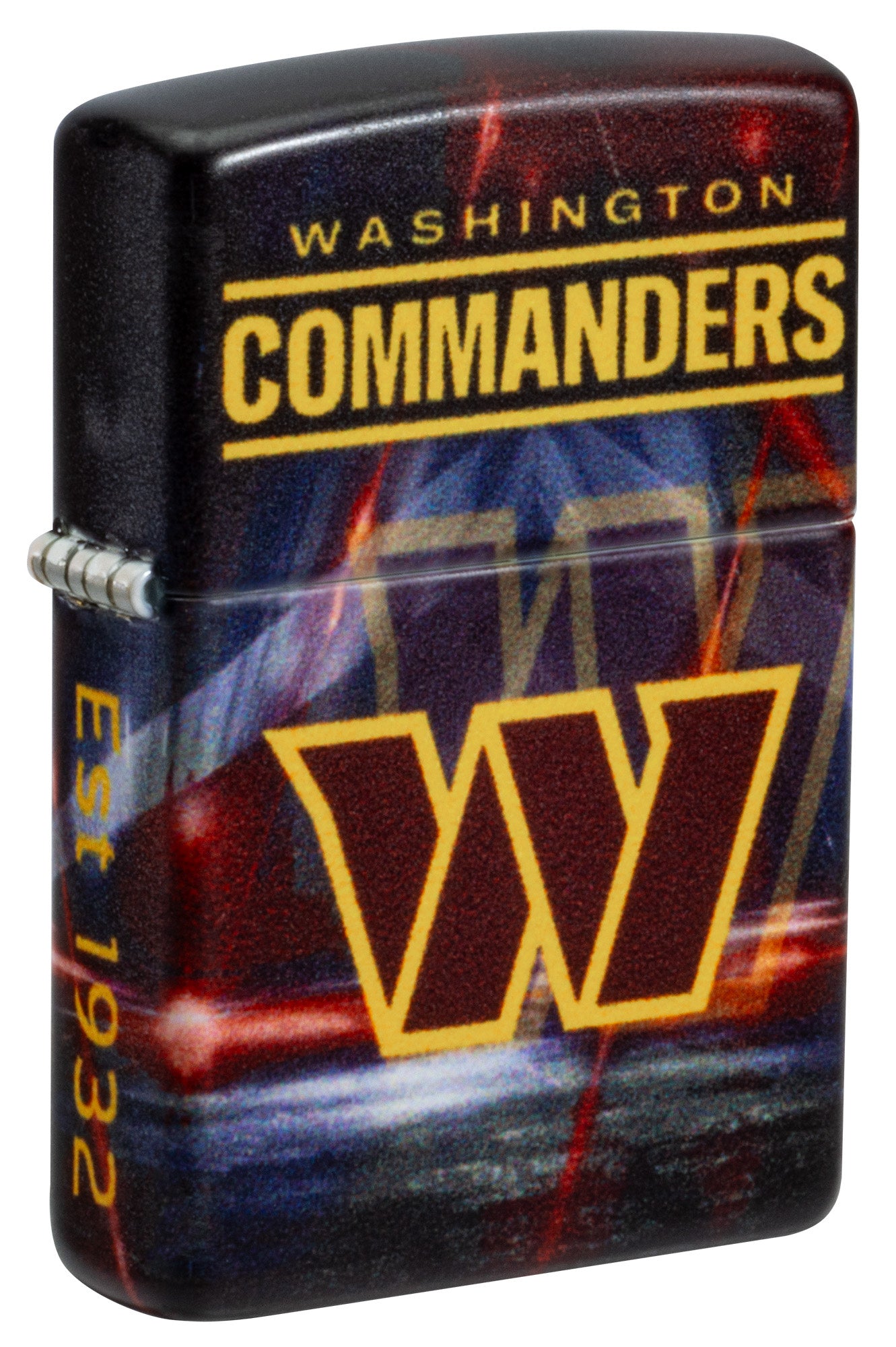 Front shot of Zippo NFL Washington Commanders 540 Matte Windproof Lighter standing at a 3/4 angle.