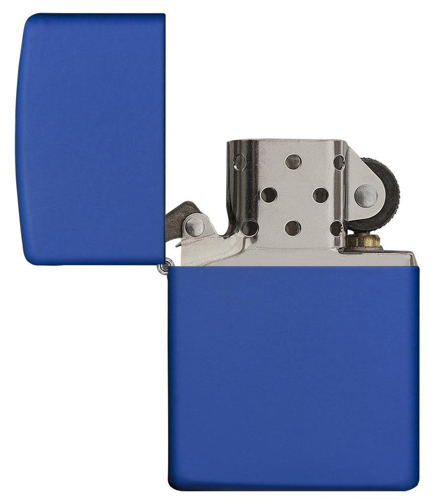 Front view of the Royal Blue Matte Lighter open and unlit