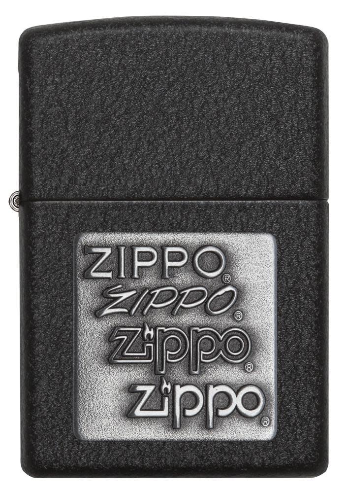 Front view of Black Crackle® Silver Zippo Logo Emblem Windproof Lighter