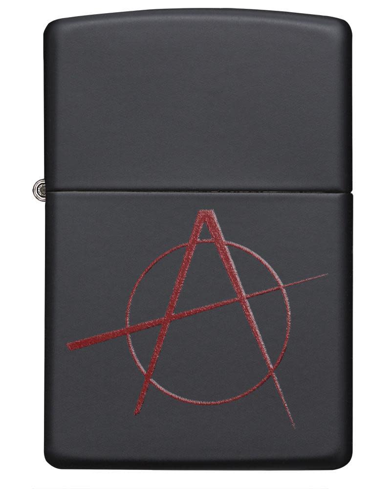 Red Anarchy Symbol on Black Matte Windproof Lighter – Zippo USA
