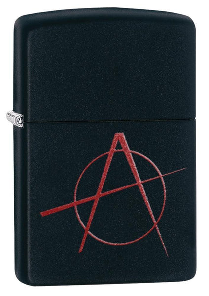 Red Anarchy Symbol on Black Matte Windproof Lighter