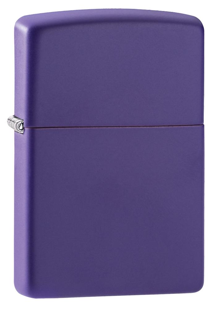 Purple Matte windproof lighter facing forward at a 3/4 angle