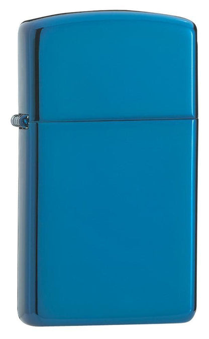 Front shot of High Polish Blue Finish with Slim Case standing at a 3/4 angle.