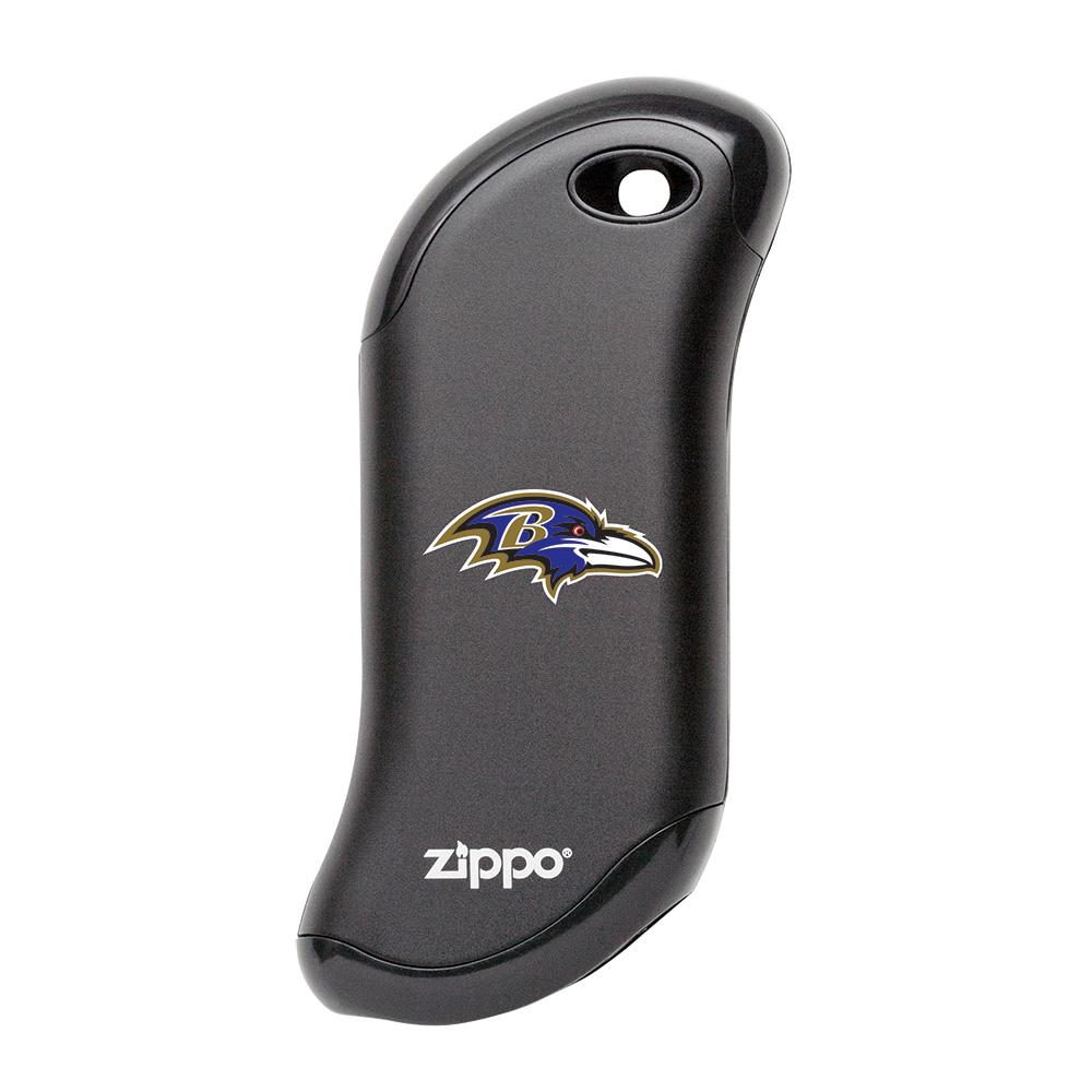 Front of black NFL Baltimore Ravens: HeatBank 9s Rechargeable Hand Warmer