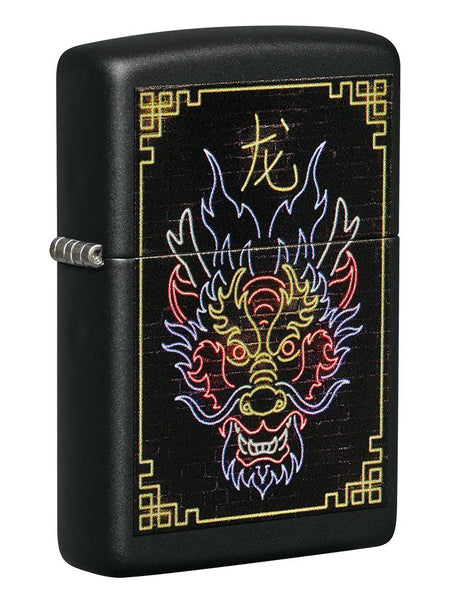 Neon Dragon Design Black Matte Windproof Lighter | Zippo USA