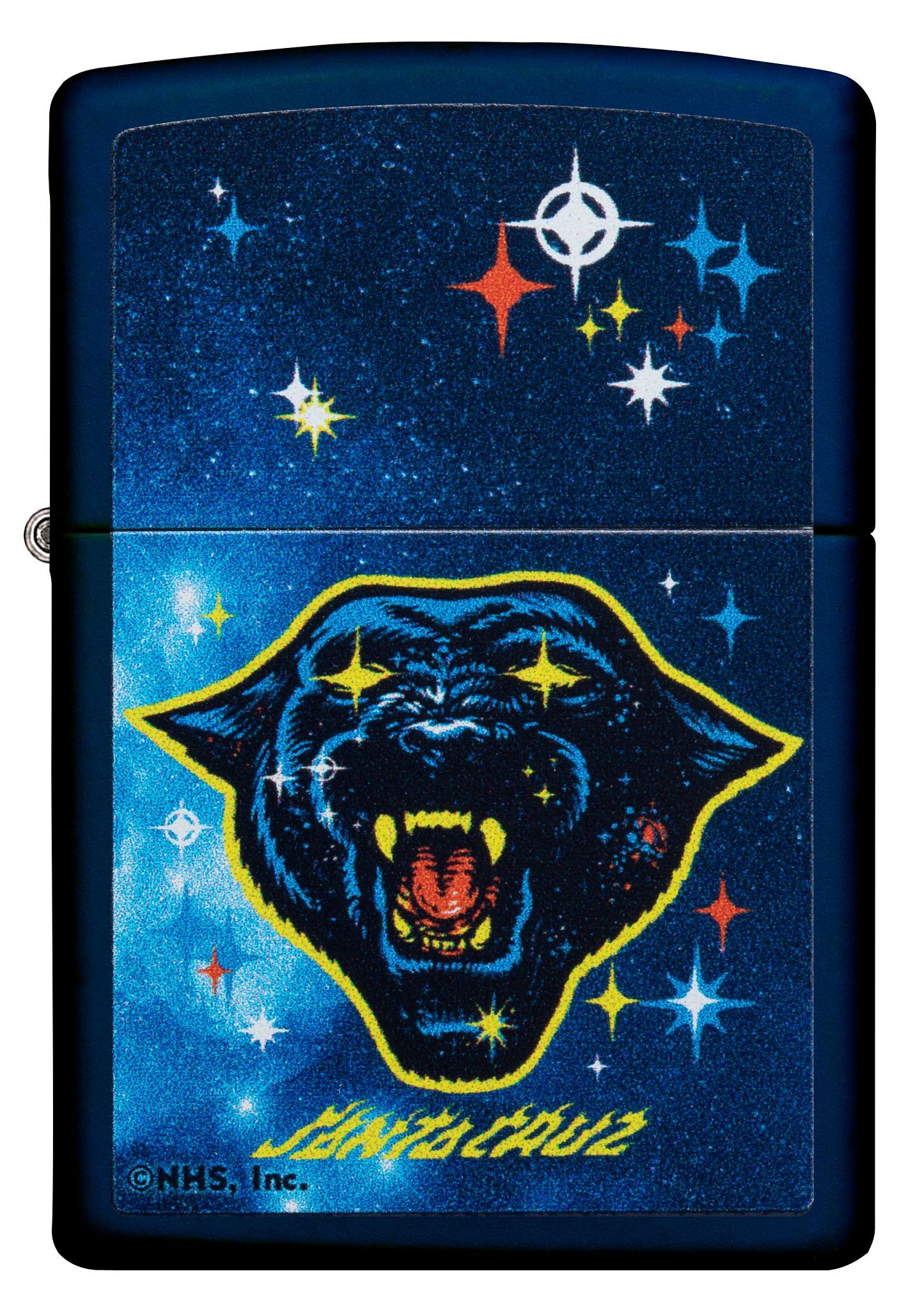 Front of Santa Cruz Panther Navy Matte Windproof Lighter