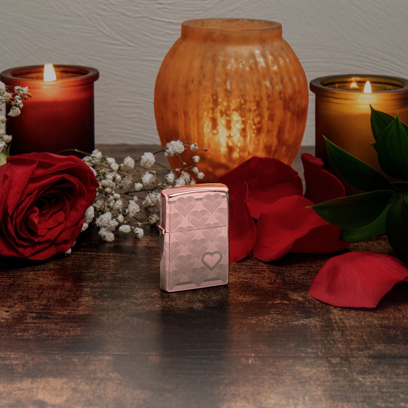 Heart Design High Polish Rose Gold Windproof Lighter – Zippo USA