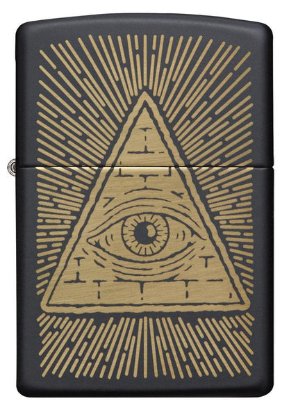 Front shot of Eye of Providence Black Matte Design Windproof Lighter 