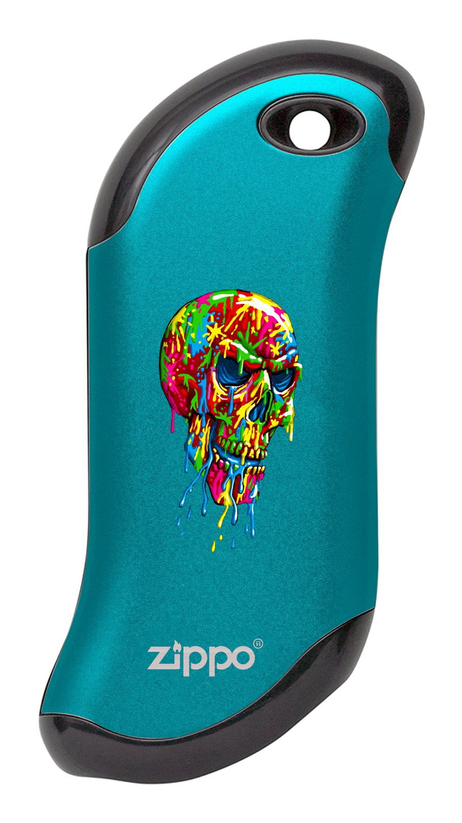 Front of Paint Splatter Skull: Blue HeatBank® 9s Rechargeable Hand Warmer