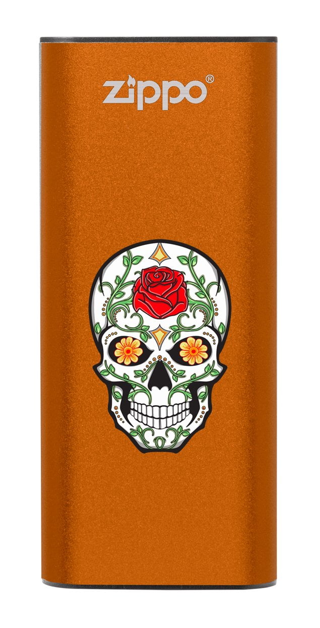 Front of Rose Sugar Skull: Orange HeatBank® 3-Hour Rechargeable Hand Warmer