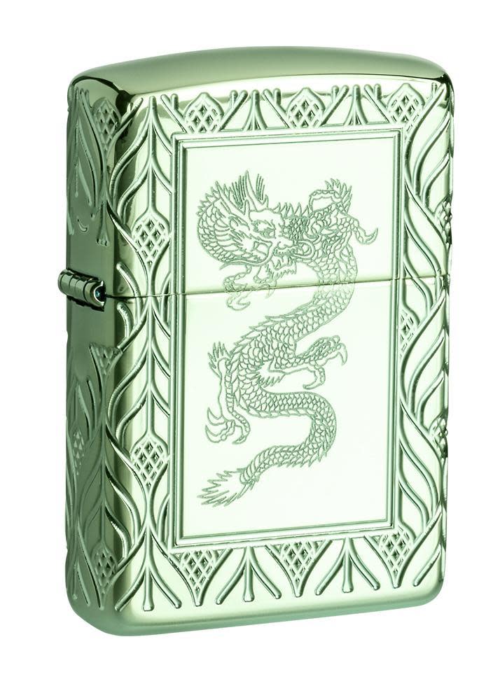 Armor® High Polish Green Elegant Dragon standing at a 3/4 angle