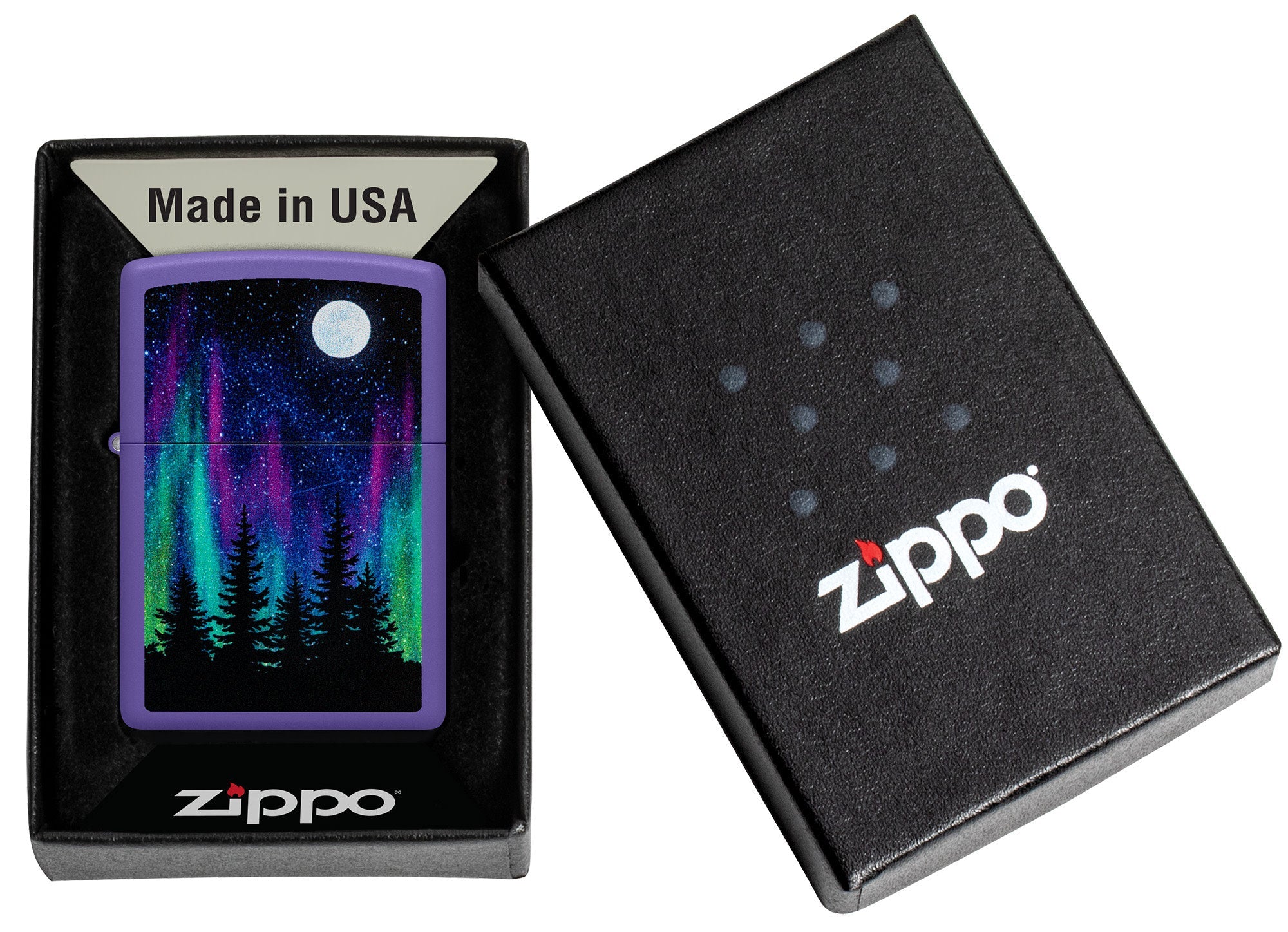 Zippo Northern Lights Design Purple Matte Windproof Lighter