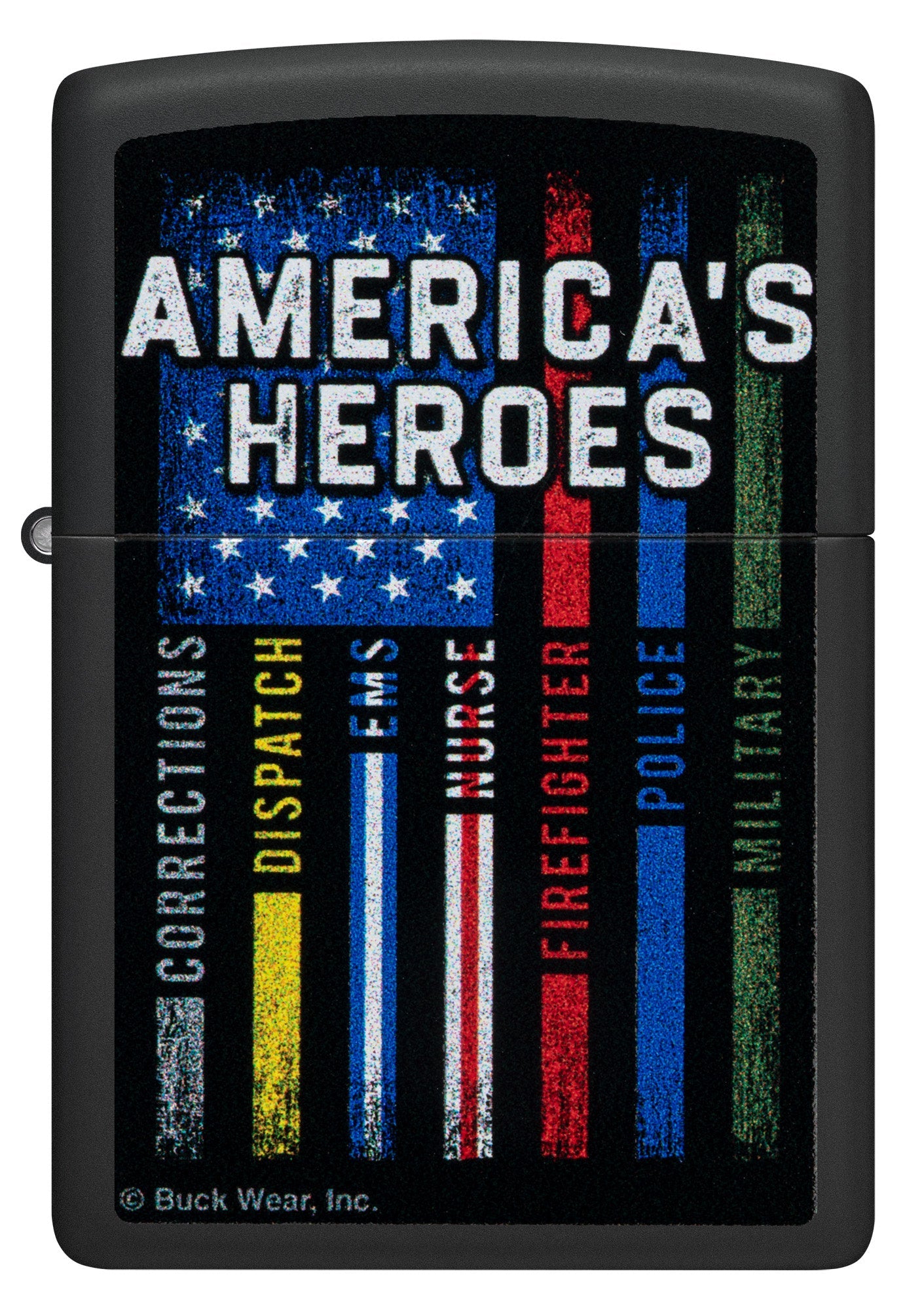 Buck Wear™ America's Heroes Design Black Matte Windproof Lighter