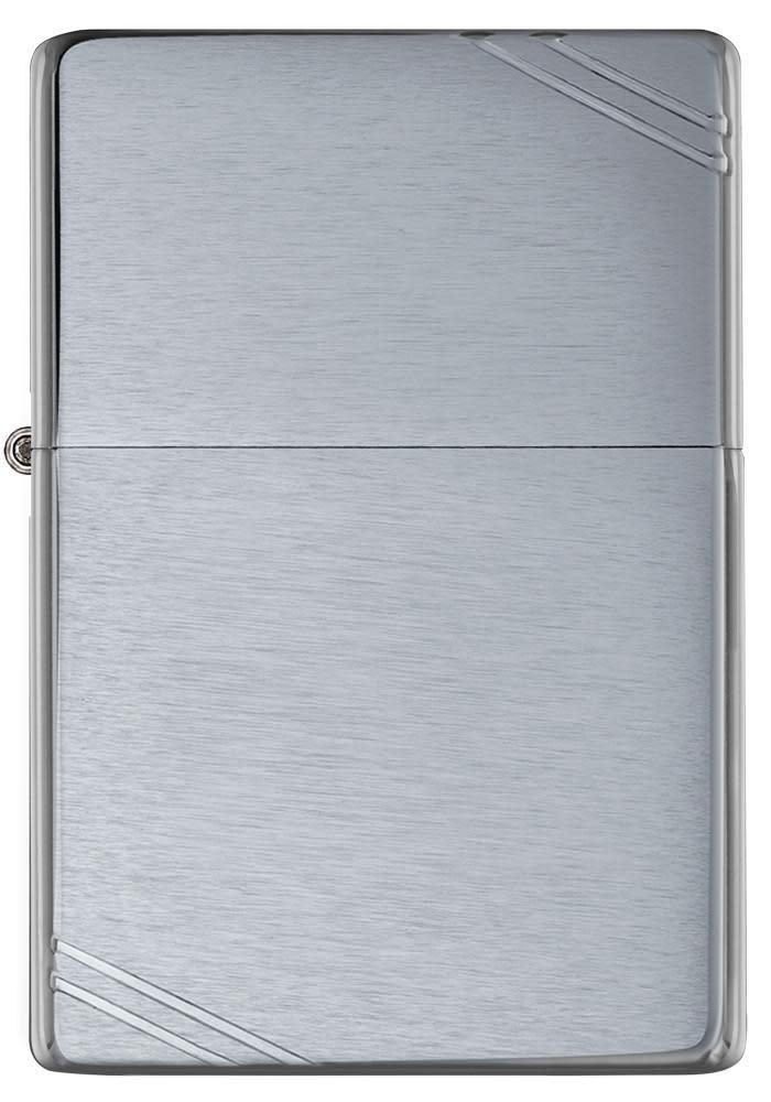 Front view of the Brushed Chrome Vintage Case with Corner Slashes.