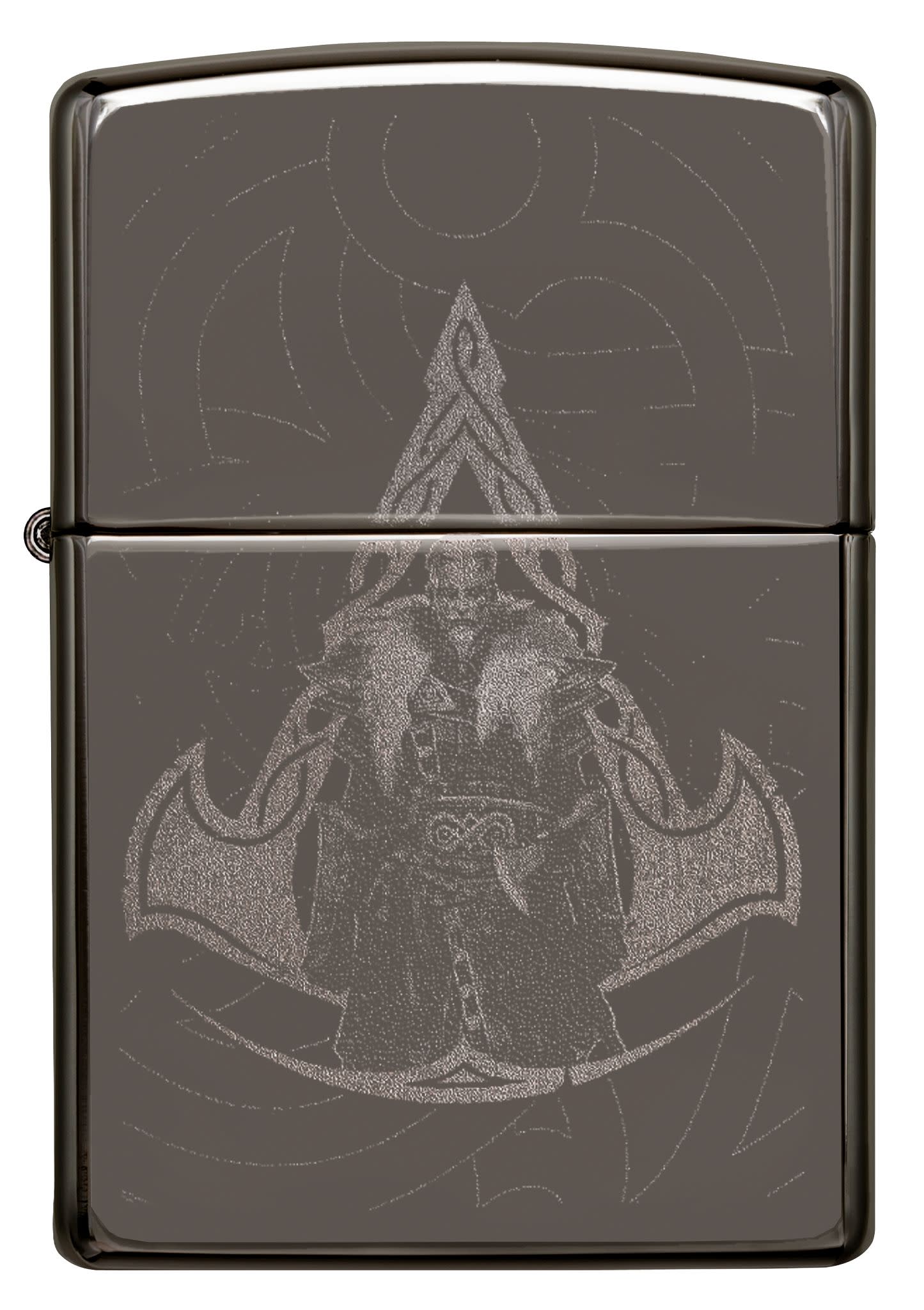 Assassin's Creed® Valhalla pocket lighter closed showing the front of the lighter