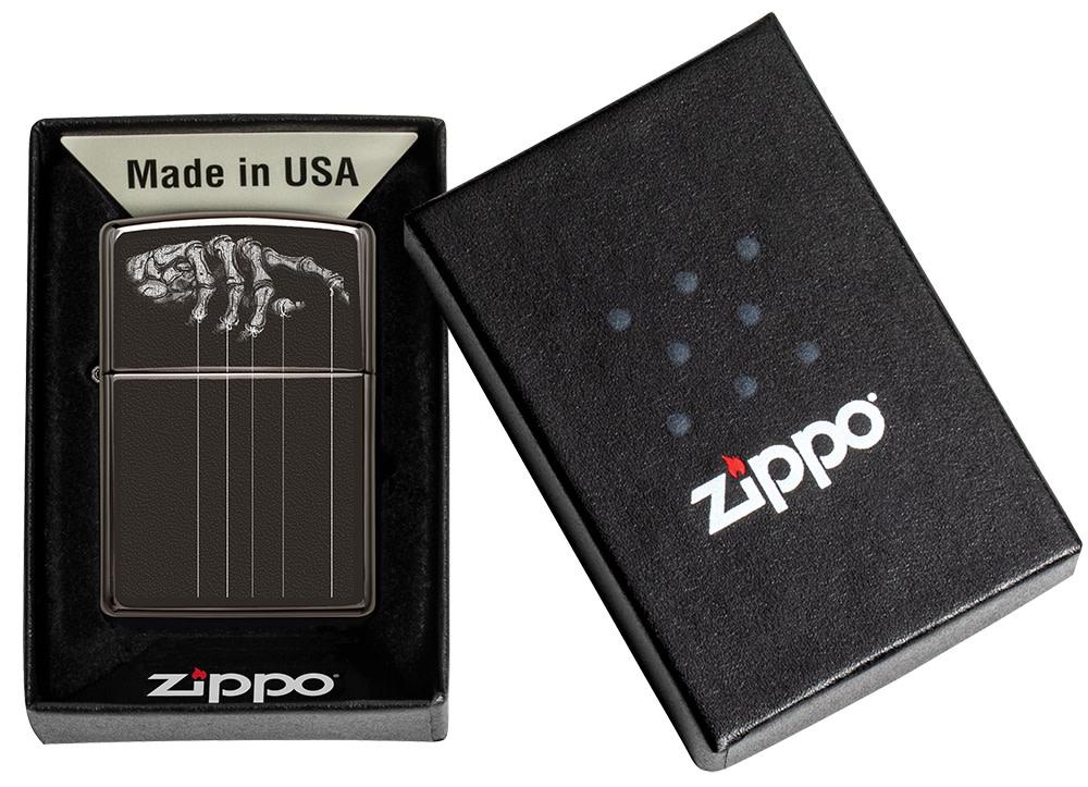 Skeleton Puppet Strings High Polish Black Windproof Lighter