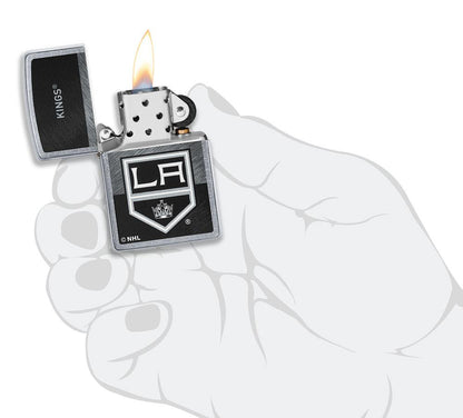 NHL® LA Kings Street Chrome™ Windproof Lighter lit in hand