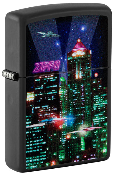 Zippo Cyber City Design Black Matte Windproof Lighter | Zippo USA