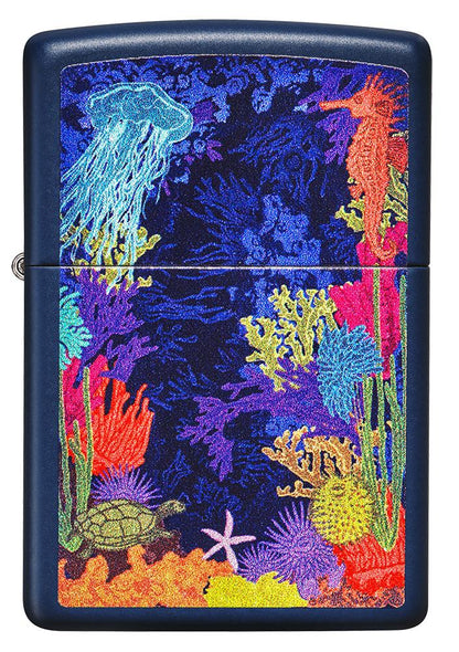 Front of Sea Life Design Navy Matte Windproof Lighter