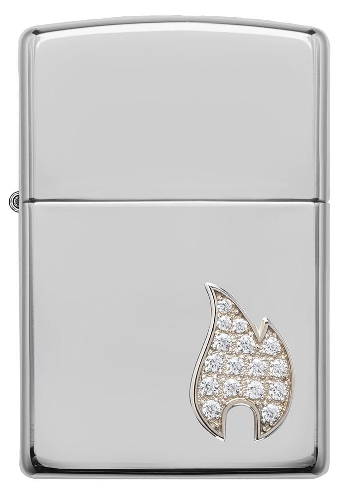 Front view of ArmorÂ® Sterling Silver Flame Emblem Windproof Lighter.