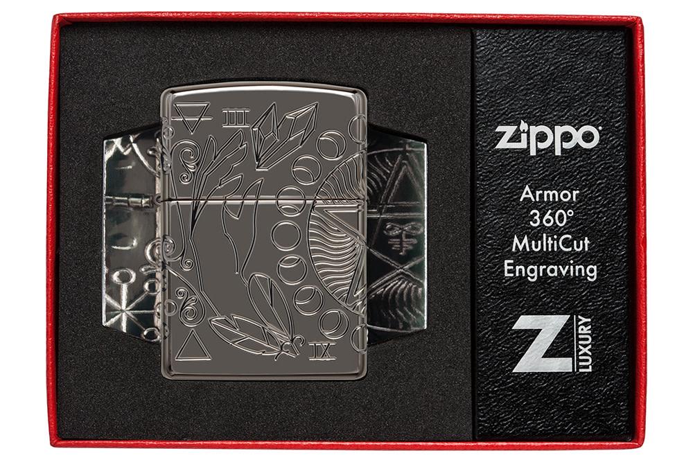 Zippo Custom Design Lighter - Triple Stone Carved Heavy Walled buy w/ Swarovski Crystals Black Ice - 853676