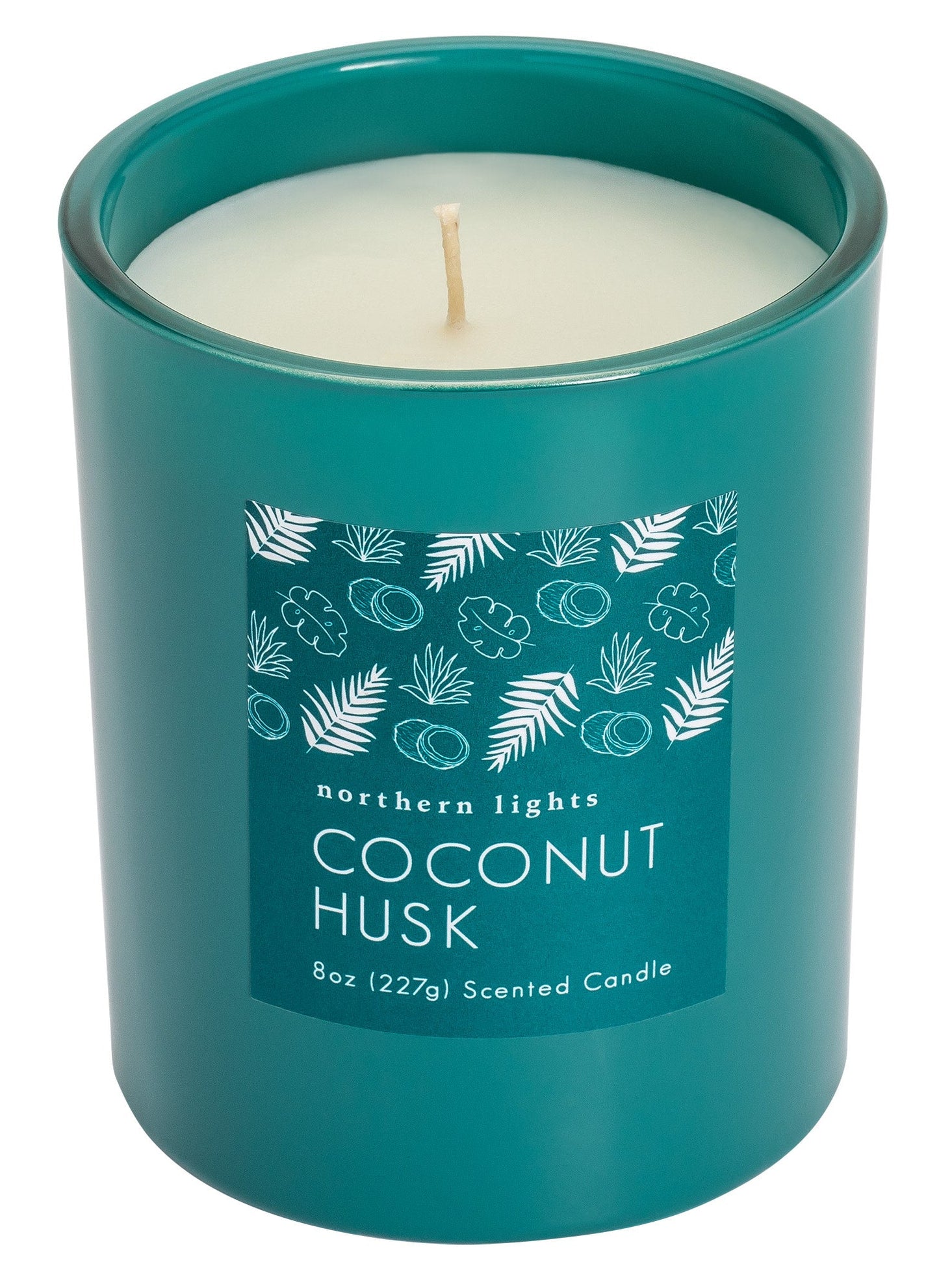 Front of unlit 8 oz Coconut Husk Candle.