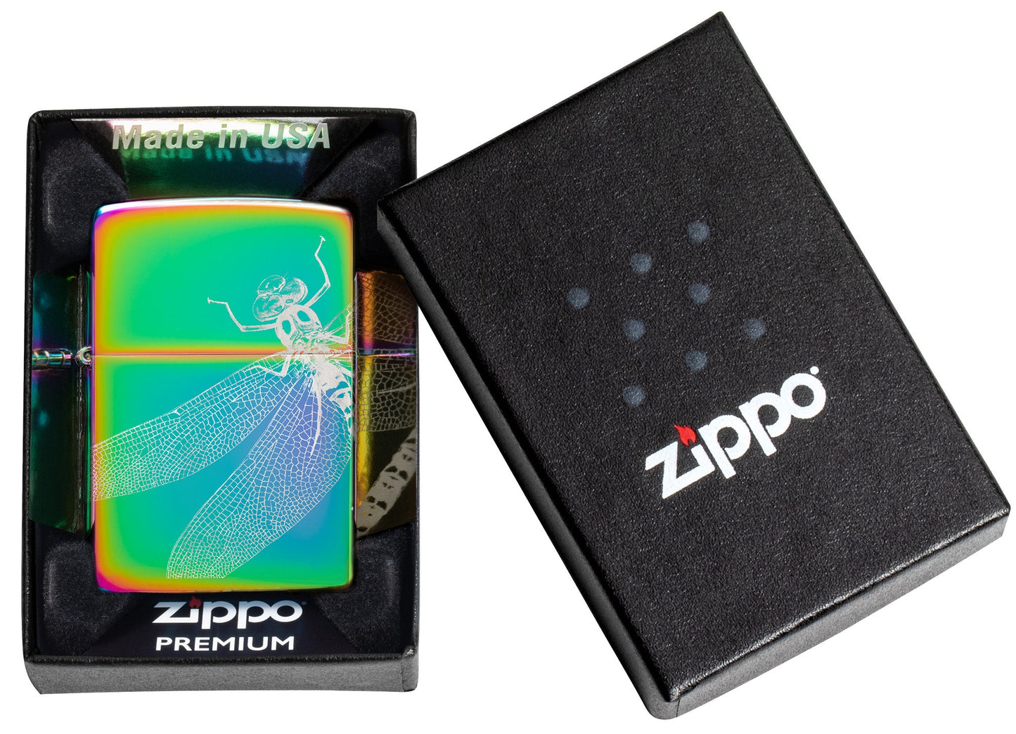 Zippo Dragonfly Design Multi Color Windproof Lighter in its packaging.