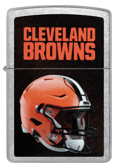 Front shot of NFL Cleveland Browns Helmet Street Chrome Windproof Lighter.