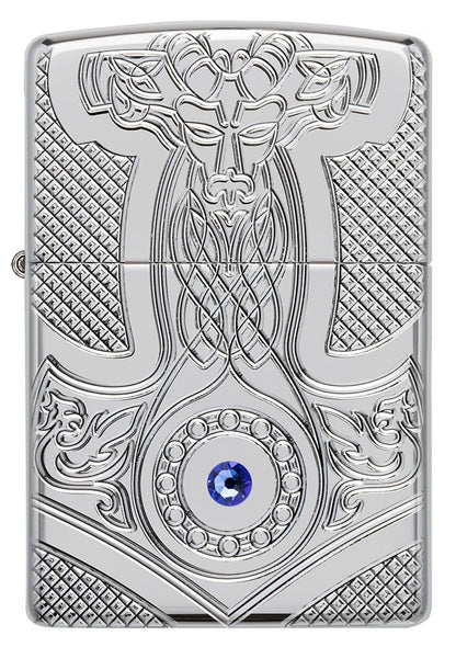 Front shot of Medieval Design Armor® High Polish Chrome Windproof Lighter