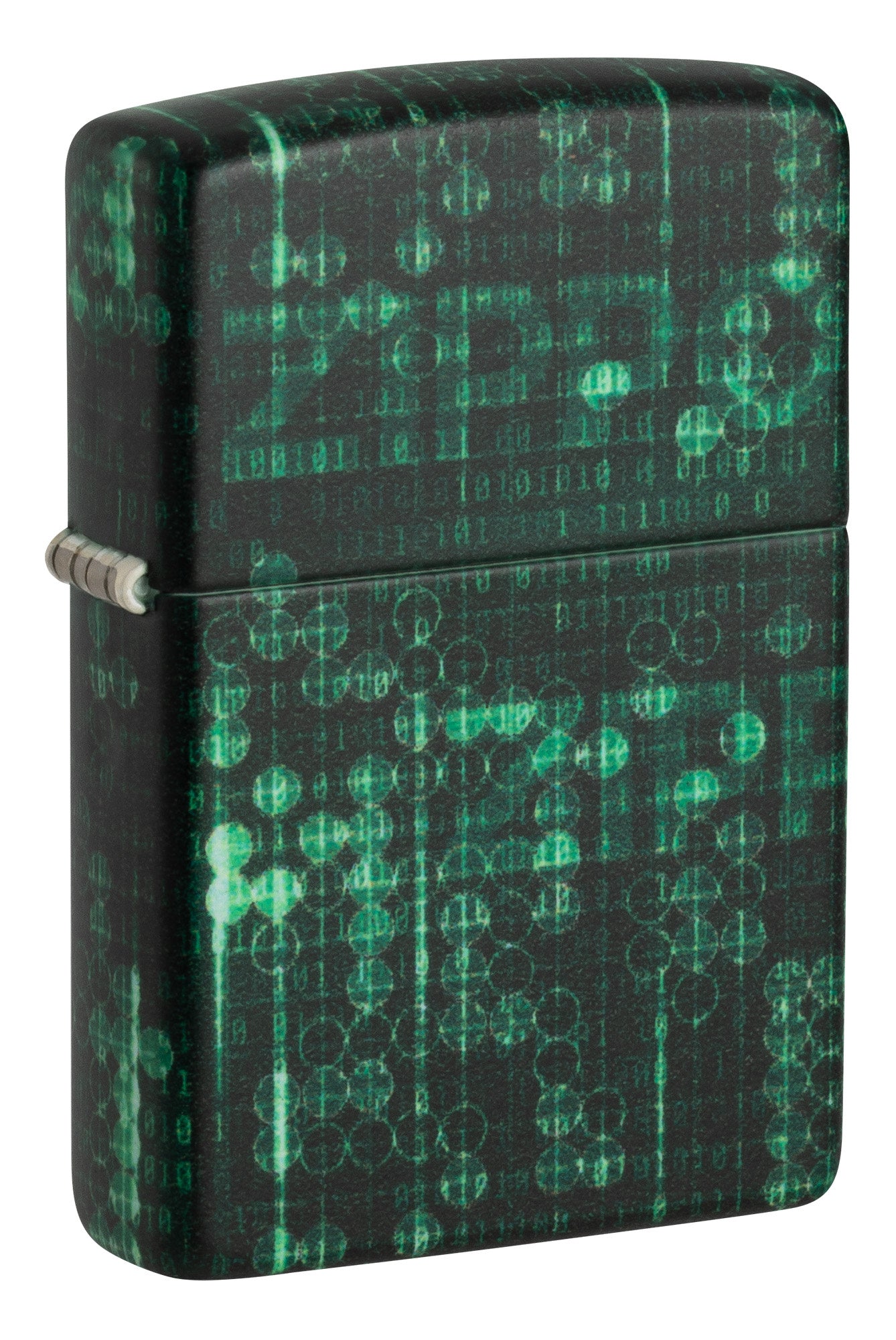 Front shot of Glow In the Dark 540 Color Pattern Design Windproof Lighter standing at a 3/4 angle.