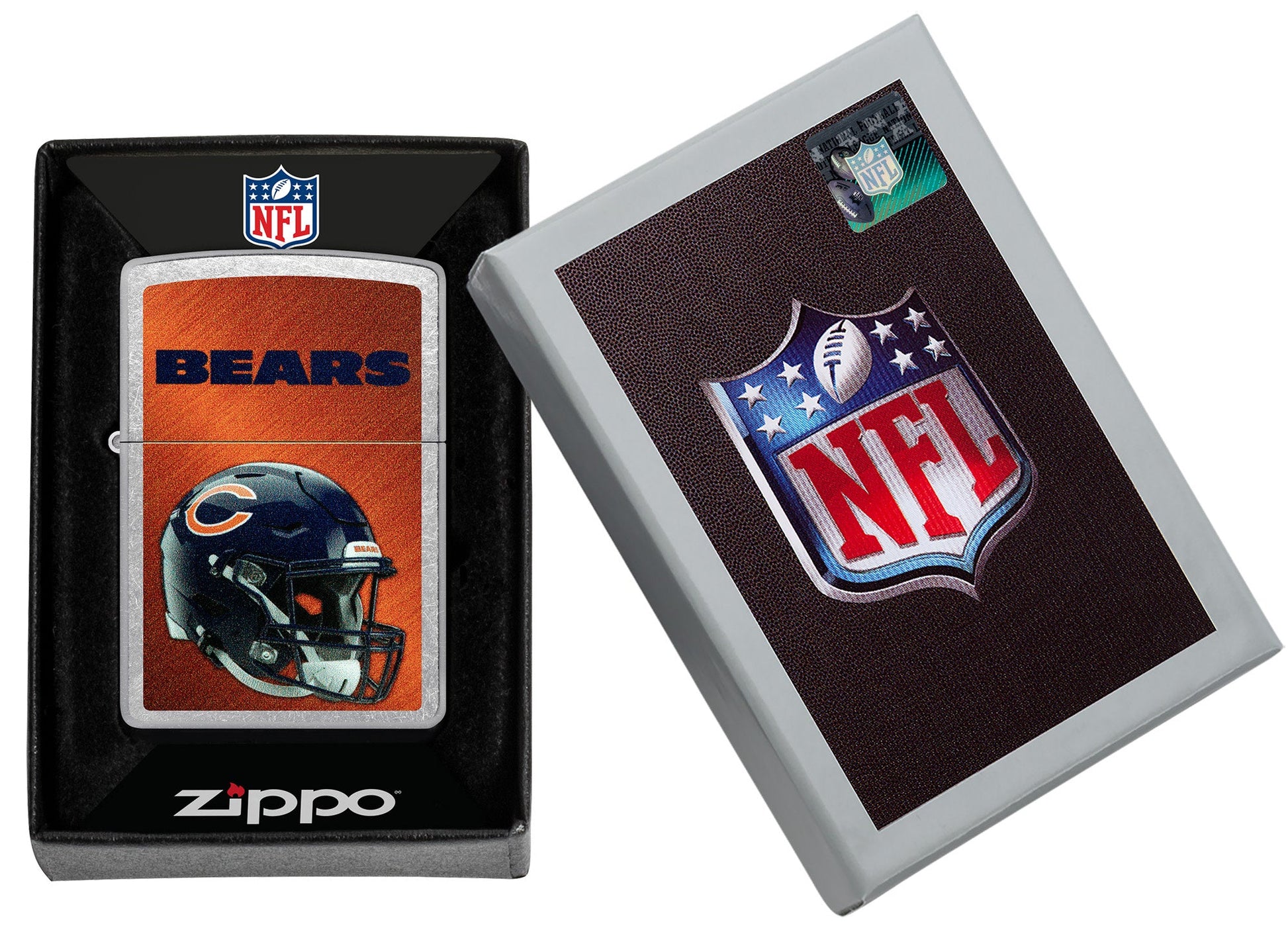 NFL Chicago Bears Helmet Street Chrome Windproof Lighter in its packaging.