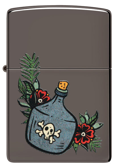 Front shot of Moonshine Jug Design Black Ice Windproof Lighter.