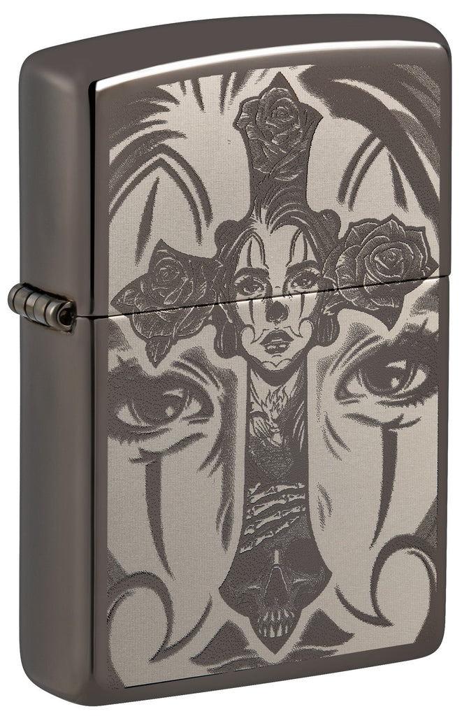 Zippo of the Dead Skull Cross Design Black Ice Lighter | Zippo USA