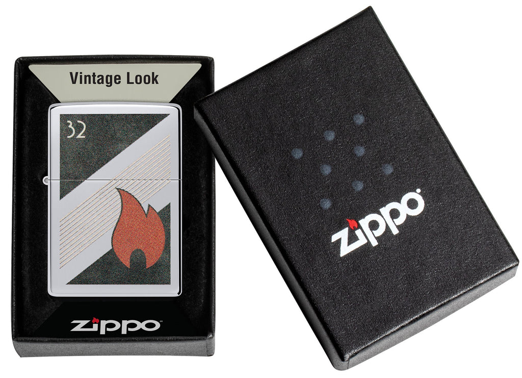 Zippo 32 Flame Design Vintage High Polish Chrome Windproof Lighter 