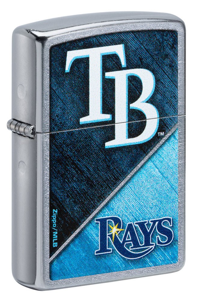 Front shot of MLB® Tampa Bay Rays™ Street Chrome™ Windproof Lighter standing at a 3/4 angle.