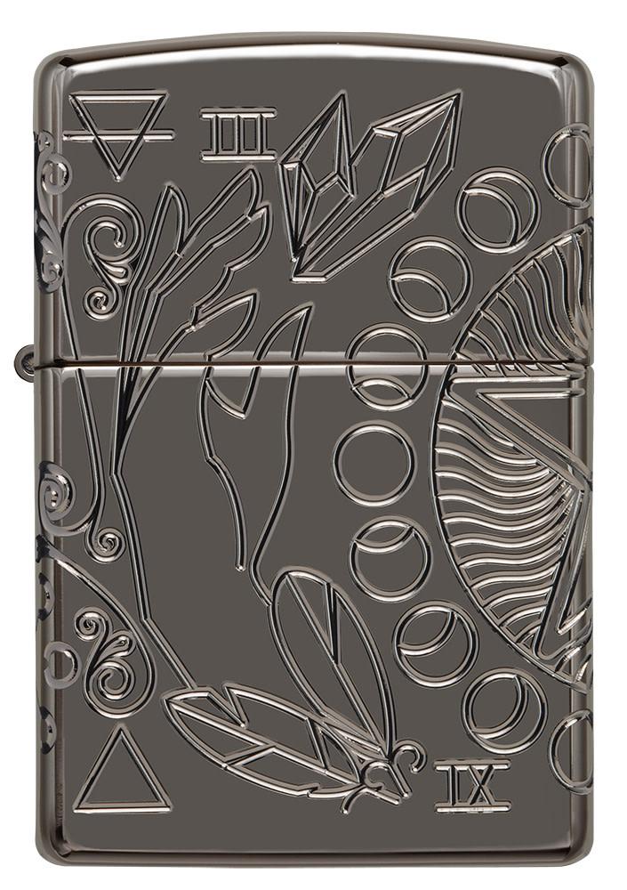 Zippo Custom Design Lighter buy - Triple Stone Carved Heavy Walled w/ Swarovski Crystals Black Ice - 853676