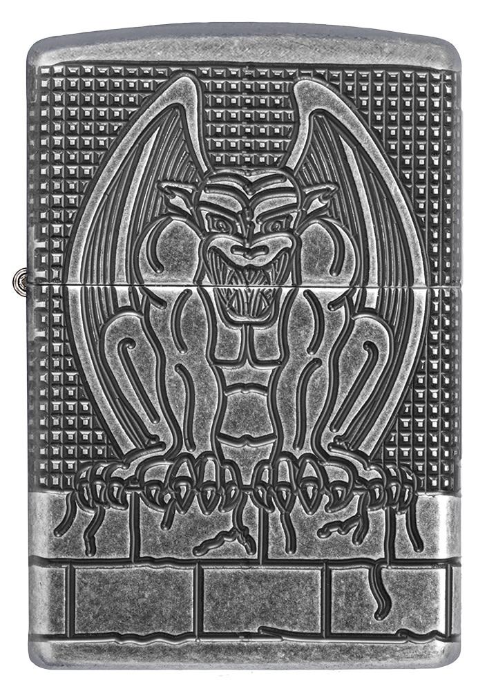 Front view of Armor® Antique Silver Gargoyle Windproof Lighter