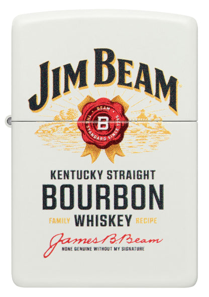 Front shot of Jim Beam Label Logo White Matte Windproof Lighter.