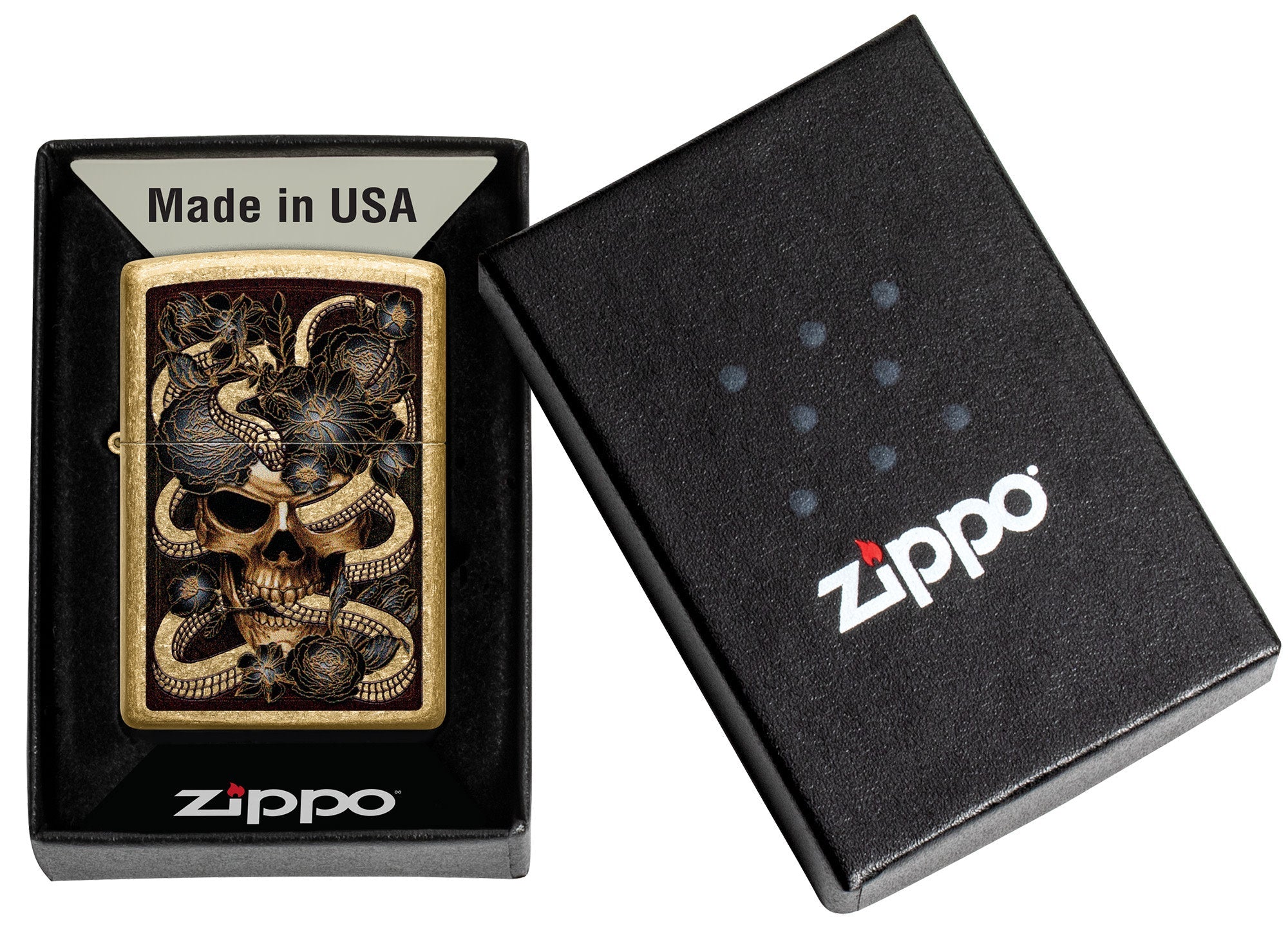 Snake Bouquet Design Tumbled Brass Windproof Lighter – Zippo USA