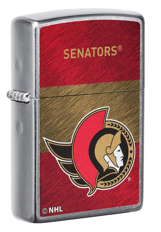 Front shot of NHL® Ottawa Senators Street Chrome™ Windproof Lighter standing at a 3/4 angle