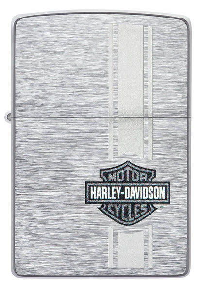 Front shot of Harley-Davidson® Bar and Shield Brushed Chrome Windproof Lighter.