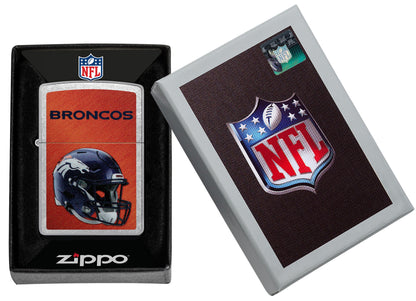 NFL Denver Broncos Helmet Street Chrome Windproof Lighter in its packaging.