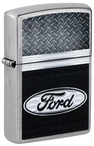 Zippo Ford Logo Diamond Plate Metal Design Street Chrome