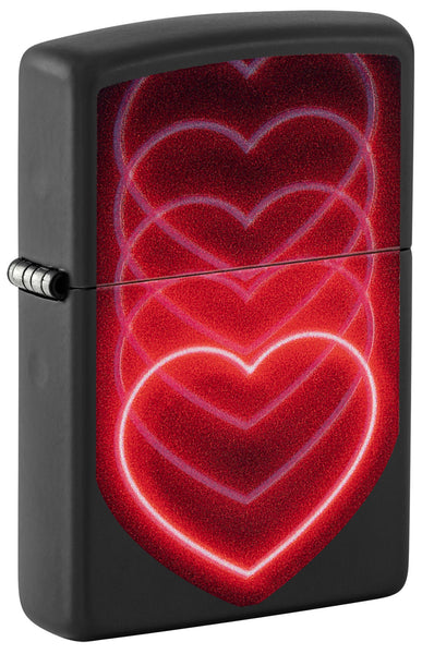 Zippo Black Light Hearts Design Black Matte Pocklet Lighter | Zippo