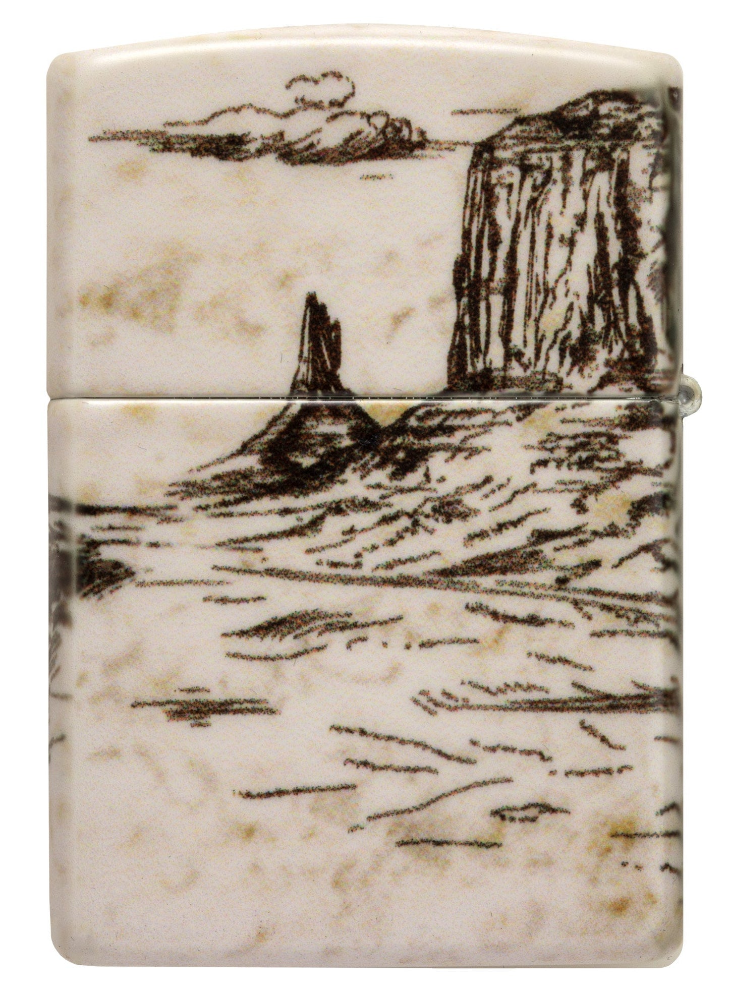 Zippo Wild West Scene Design 540 Color Windproof Lighter  with its lid open and unlit.