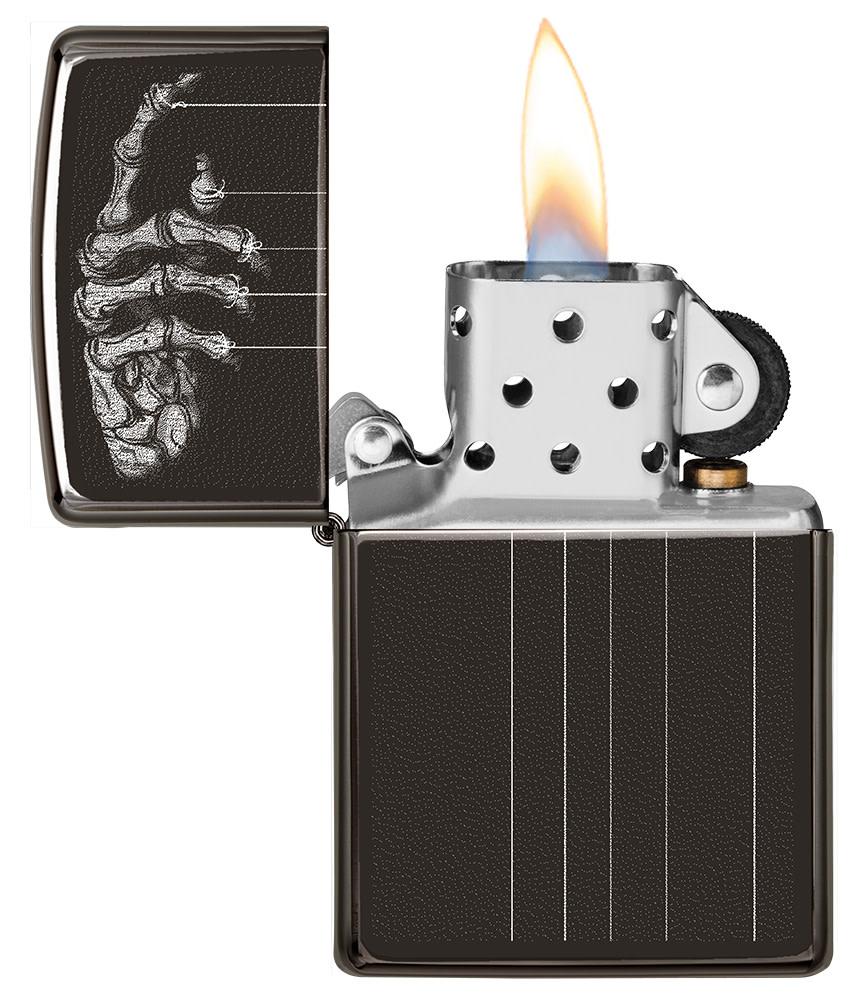 Skeleton Puppet Strings High Polish Black Windproof Lighter